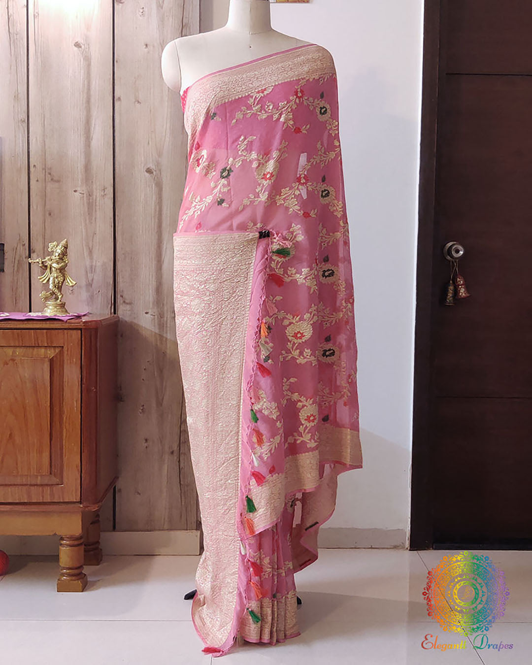 Rose Pink Banarasi Pure Khaddi Georgette Saree full view