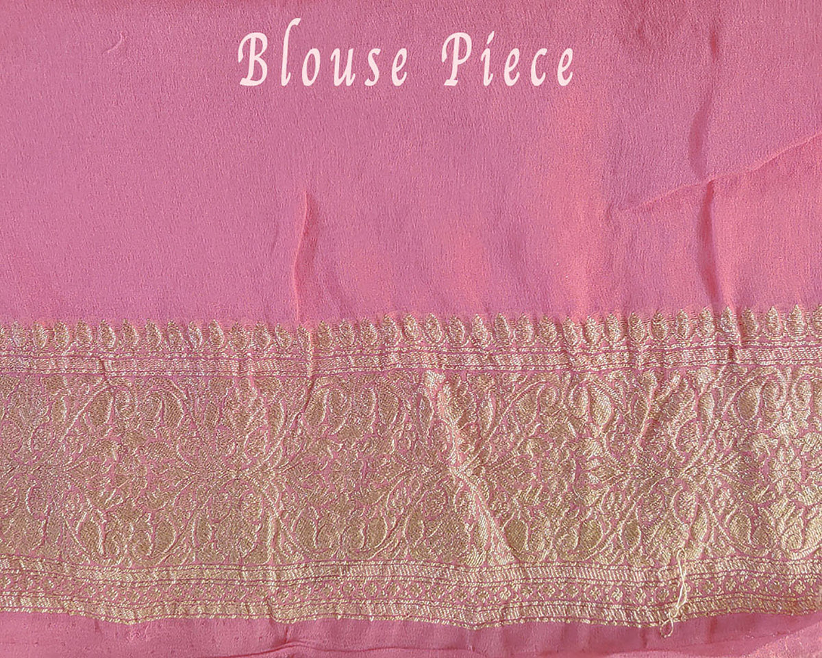 Rose Pink Banarasi Pure Khaddi Georgette Saree blouse piece