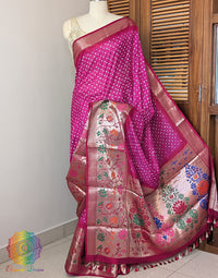Pink Bandhani Meenakari Katan Silk Saree – Bandhani Saree Online India | Elegantt Drapes