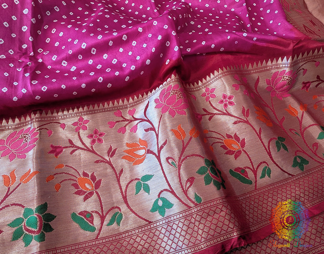 Pink Bandhani Meenakari Katan Silk Saree – Bandhani Saree Online India | Elegantt Drapes