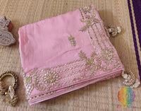 Pink Pure Organza Gota Patti Handwork Saree – Handloom Saree Online India | Elegantt Drapes