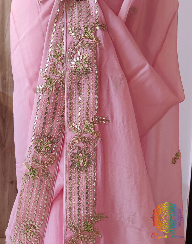 Pink Pure Organza Gota Patti Handwork Saree – Handloom Saree Online India | Elegantt Drapes