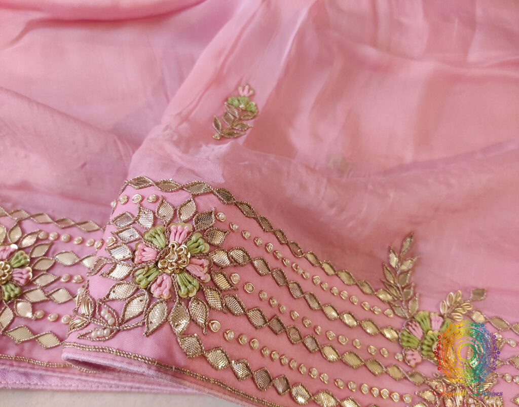 Pink Pure Organza Gota Patti Handwork Saree – Handloom Saree Online India | Elegantt Drapes