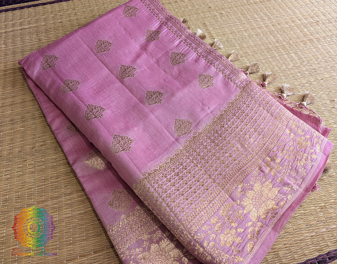 Pink Banarasi Handloom Pure Linen Saree – Handloom Saree Online India | Elegantt Drapes