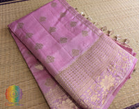 Pink Banarasi Handloom Pure Linen Saree – Handloom Saree Online India | Elegantt Drapes