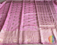 Pink Banarasi Handloom Pure Linen Saree – Handloom Saree Online India | Elegantt Drapes