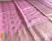 Pink Banarasi Handloom Pure Linen Saree – Handloom Saree Online India | Elegantt Drapes