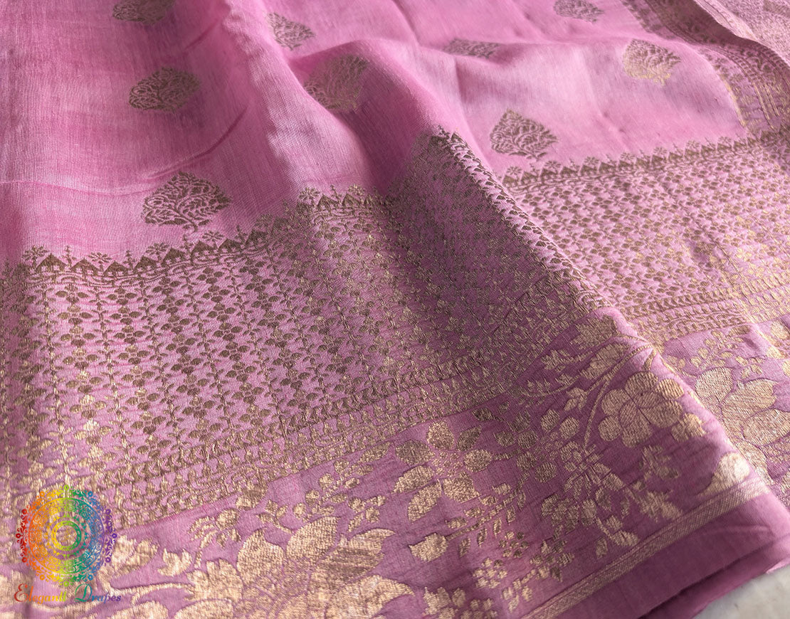 Pink Banarasi Handloom Pure Linen Saree – Handloom Saree Online India | Elegantt Drapes