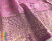 Pink Banarasi Handloom Pure Linen Saree – Handloom Saree Online India | Elegantt Drapes