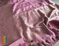 Pink Banarasi Handloom Pure Linen Saree – Handloom Saree Online India | Elegantt Drapes