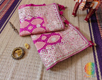 Pink Shaded Banarasi Georgette Bandhani Gota Work Saree – Bandhani Saree Online India | Elegantt Drapes