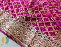 Pink Shaded Banarasi Georgette Bandhani Gota Work Saree – Bandhani Saree Online India | Elegantt Drapes