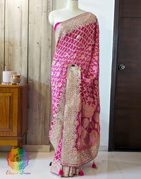 Pink Shaded Banarasi Georgette Bandhani Gota Work Saree – Bandhani Saree Online India | Elegantt Drapes
