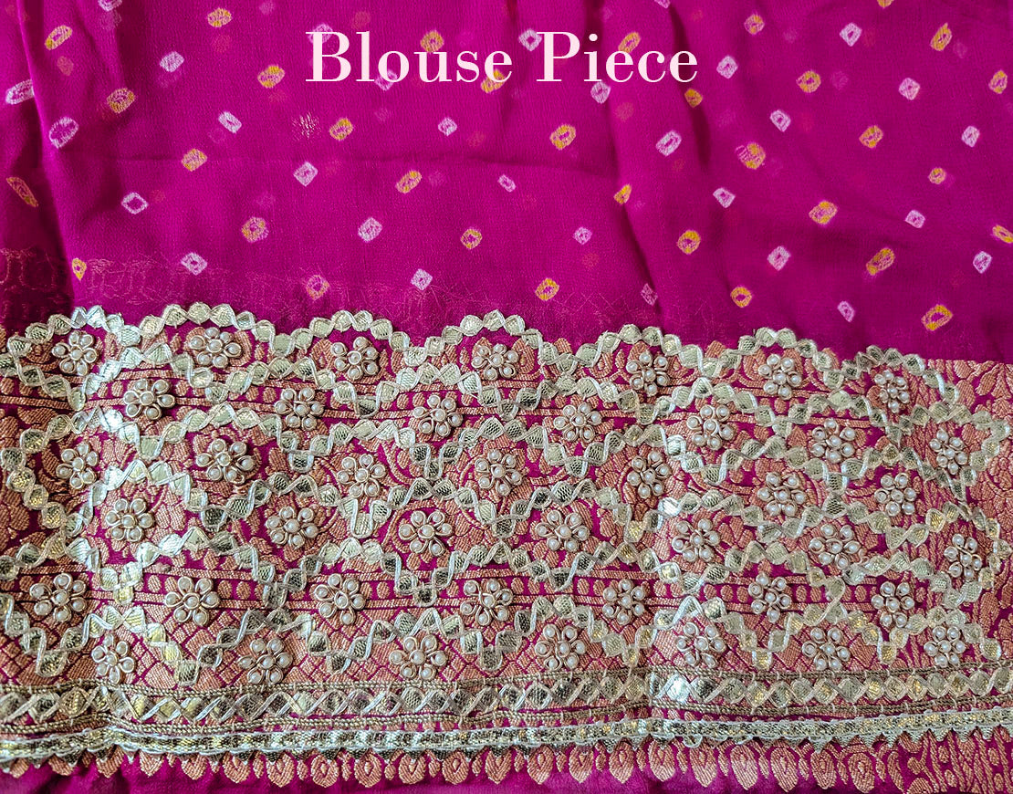 Pink Shaded Banarasi Georgette Bandhani Gota Work Saree – Bandhani Saree Online India | Elegantt Drapes