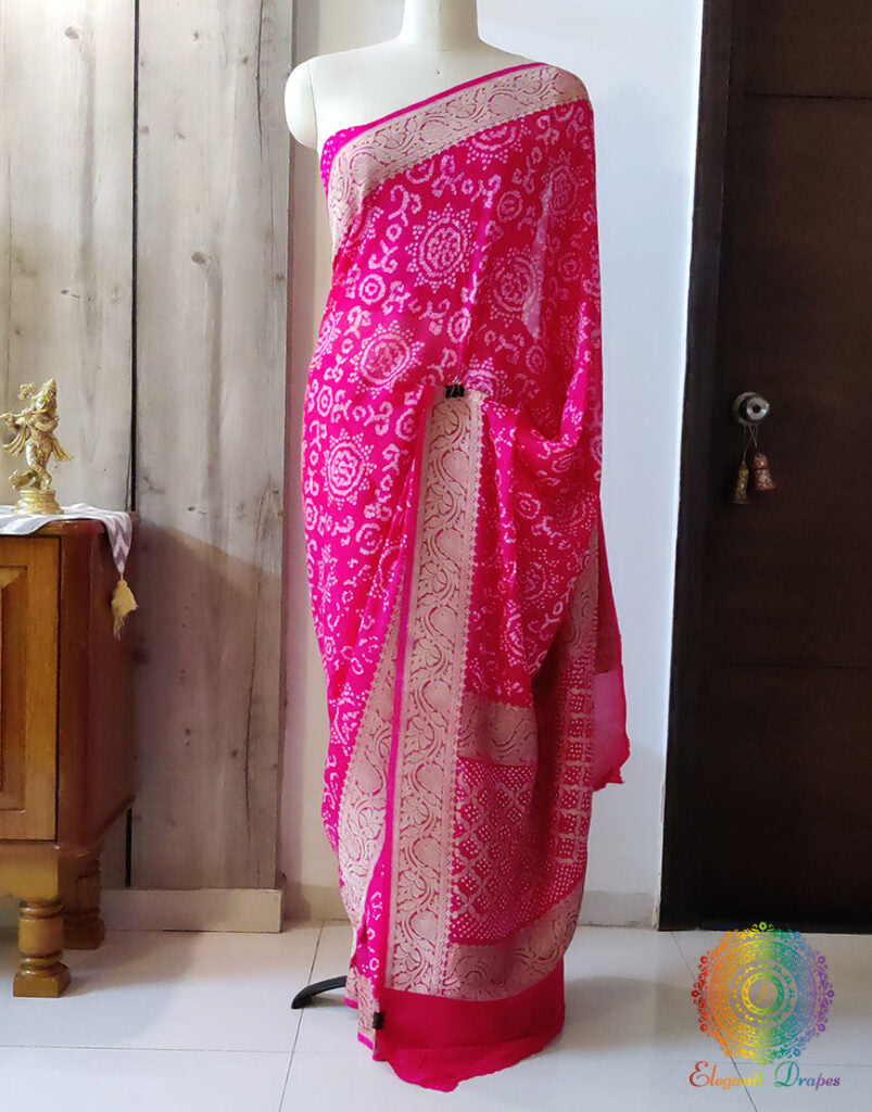 Border detail of Pink pure Gajji silk saree