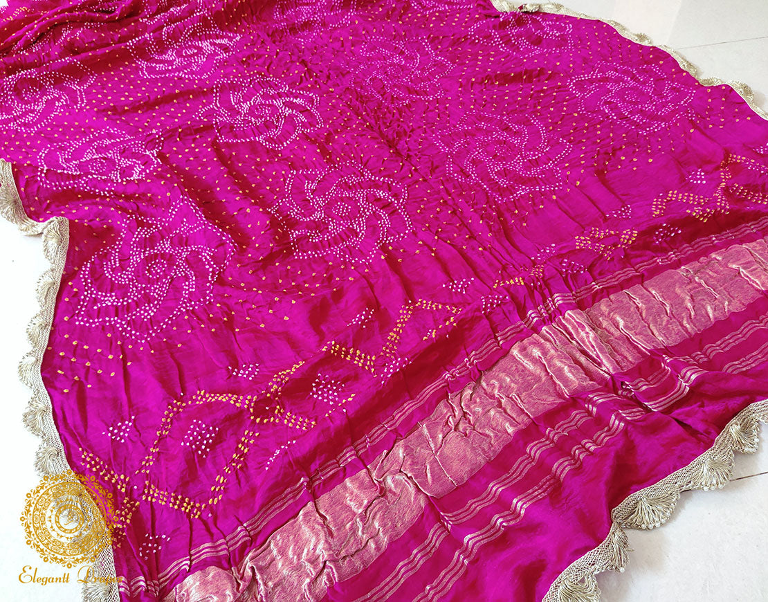 Pink Gaji Silk Bandhani Dupatta – Bandhani Saree Online India | Elegantt Drapes