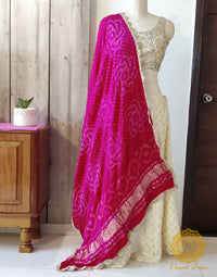 Pink Gaji Silk Bandhani Dupatta – Bandhani Saree Online India | Elegantt Drapes