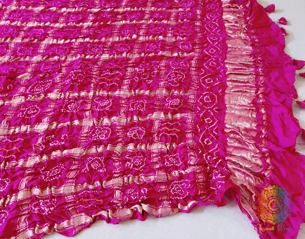 Rani Pink Pure Gaji Silk Bandhani Gharchola Dupatta