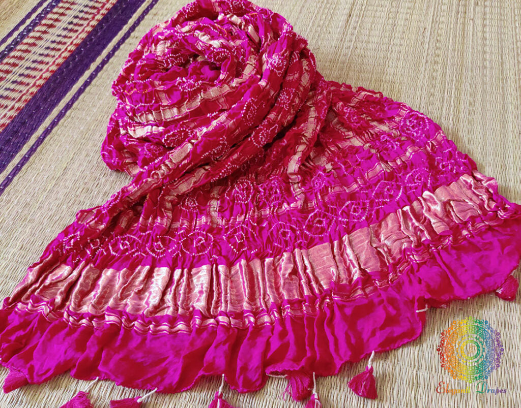 Rani Pink Pure Gaji Silk Bandhani Gharchola Dupatta