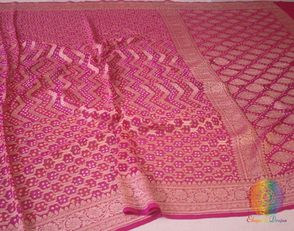 Pink Pure Banarasi Khaddi Georgette Bandhani Saree – Bandhani Saree Online India | Elegantt Drapes