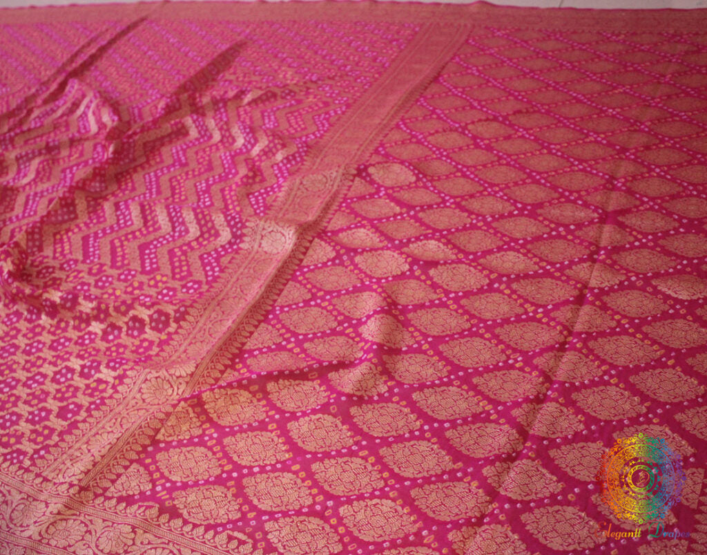 Pink Pure Banarasi Khaddi Georgette Bandhani Saree – Bandhani Saree Online India | Elegantt Drapes