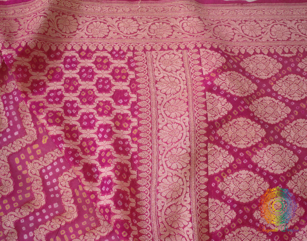 Pink Pure Banarasi Khaddi Georgette Bandhani Saree – Bandhani Saree Online India | Elegantt Drapes