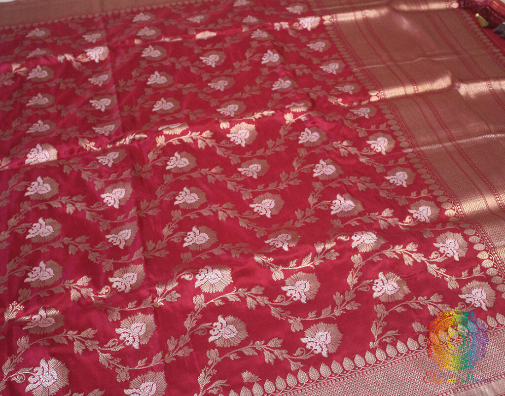 Deep Pink Banarasi Handloom Pure Katan Silk Jungla Dupatta | Elegantt Drapes