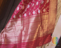 Deep Pink Banarasi Handloom Pure Katan Silk Jungla Dupatta | Elegantt Drapes