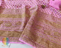 Pink Banarasi Handloom Pure Khaddi Georgete Saree – Handloom Saree Online India | Elegantt Drapes