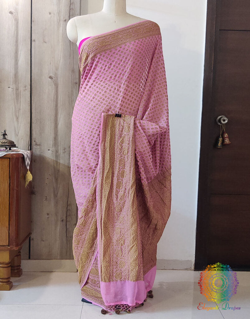 Pink Banarasi Handloom Pure Khaddi Georgete Saree – Handloom Saree Online India | Elegantt Drapes
