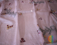 Blush Pink Pure Organza Silk Hand Embroidered Saree – Handloom Saree Online India | Elegantt Drapes