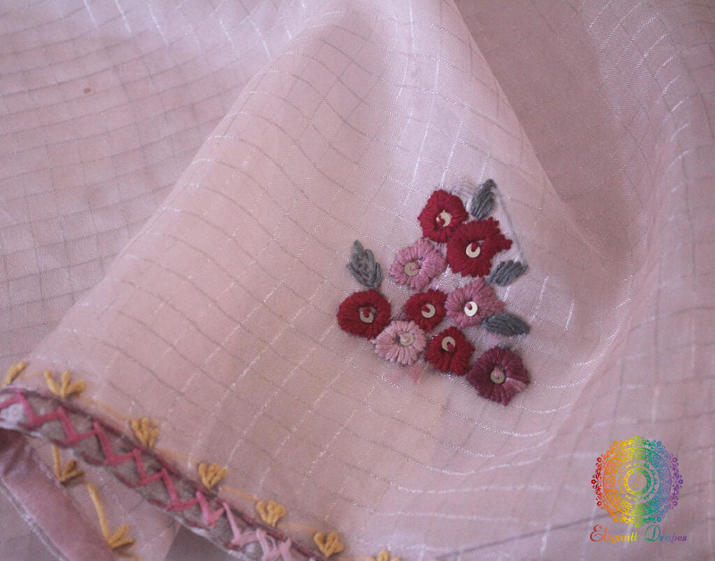 Blush Pink Pure Organza Silk Hand Embroidered Saree – Handloom Saree Online India | Elegantt Drapes