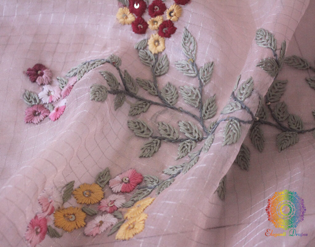 Blush Pink Pure Organza Silk Hand Embroidered Saree – Handloom Saree Online India | Elegantt Drapes