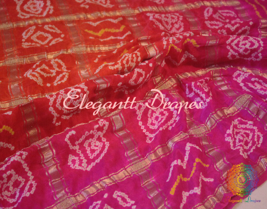 Border detail of Pink Orange Gharchola pure Gajji silk saree