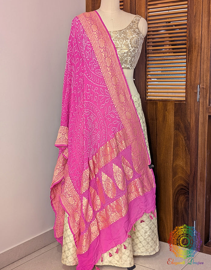 Pink Banarasi Georgette Rai Bandhej Dupatta – Bandhani Saree Online India | Elegantt Drapes