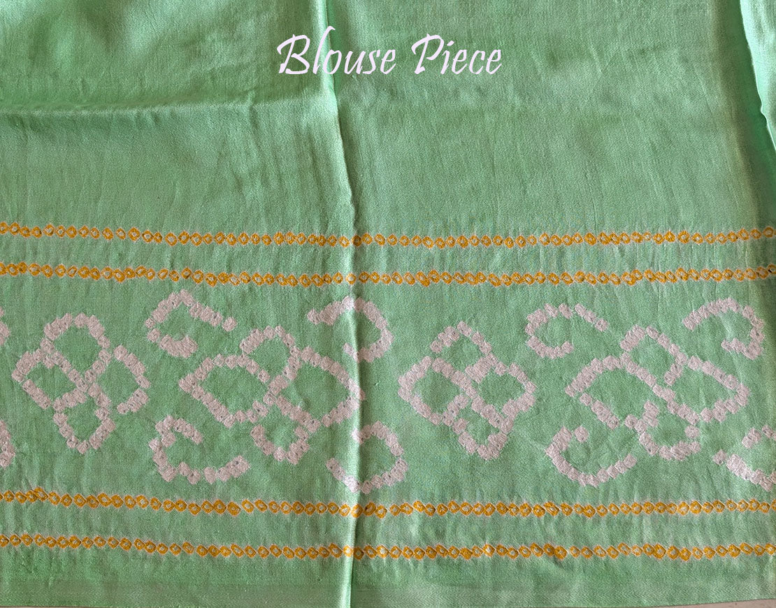 Pista Green Gharchola Bandhani saree drape Blouse