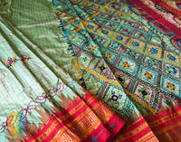 Pista Green Pure Ilkal Silk Lambani Handwork Saree – Ilkal Handloom Saree Online India | Elegantt Drapes