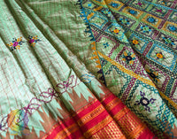 Pista Green Pure Ilkal Silk Lambani Handwork Saree – Ilkal Handloom Saree Online India | Elegantt Drapes