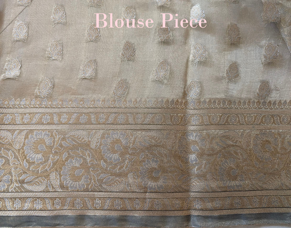 Sage Green Pure Banarasi Tissue Silk Saree – Handloom Saree Online India | Elegantt Drapes