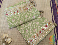 Pista Green Banarasi Pure Georgette Gota Patti Saree – Handloom Saree Online India | Elegantt Drapes