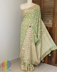 Pista Green Banarasi Pure Georgette Gota Patti Saree – Handloom Saree Online India | Elegantt Drapes