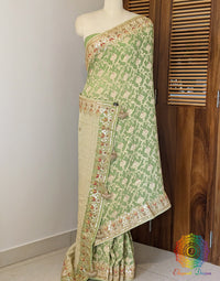Pista Green Banarasi Pure Georgette Gota Patti Saree – Handloom Saree Online India | Elegantt Drapes