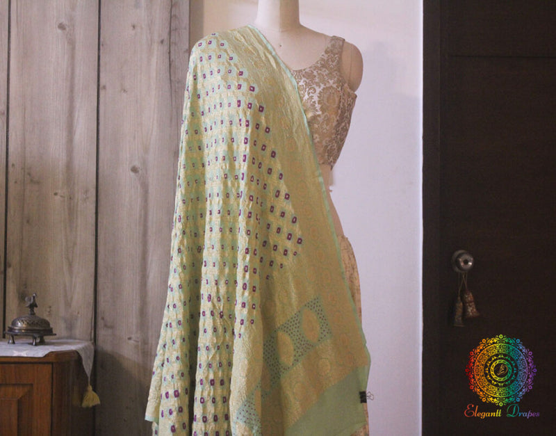 Sea Green Pure Banarasi Georgette Bandhani Dupatta – Bandhani Saree Online India | Elegantt Drapes