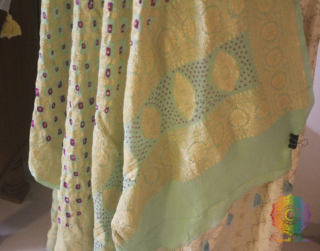 Sea Green Pure Banarasi Georgette Bandhani Dupatta – Bandhani Saree Online India | Elegantt Drapes