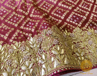Plum Pure Banarasi Georgette Bandhani Gota Saree – Bandhani Saree Online India | Elegantt Drapes