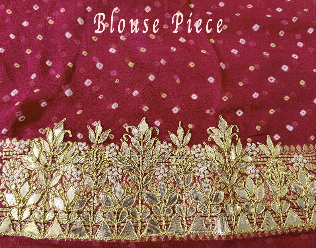 Plum Pure Banarasi Georgette Bandhani Gota Saree – Bandhani Saree Online India | Elegantt Drapes