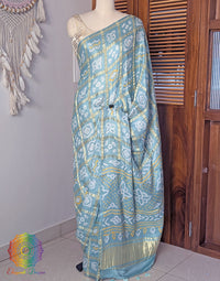 Border detail of Powder Blue Gharchola pure Gajji silk saree