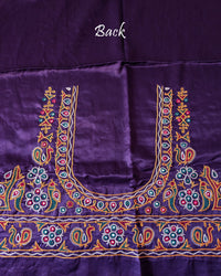 Back view of Purple Mashru Silk Blouse Piece with Kutch handwork