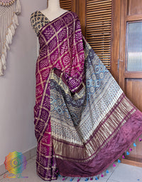 Purple Pink Shaded Gharchola Gaji Silk Bandhani Saree – Bandhani Saree Online India | Elegantt Drapes