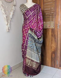 Purple Pink Shaded Gharchola Gaji Silk Bandhani Saree – Bandhani Saree Online India | Elegantt Drapes